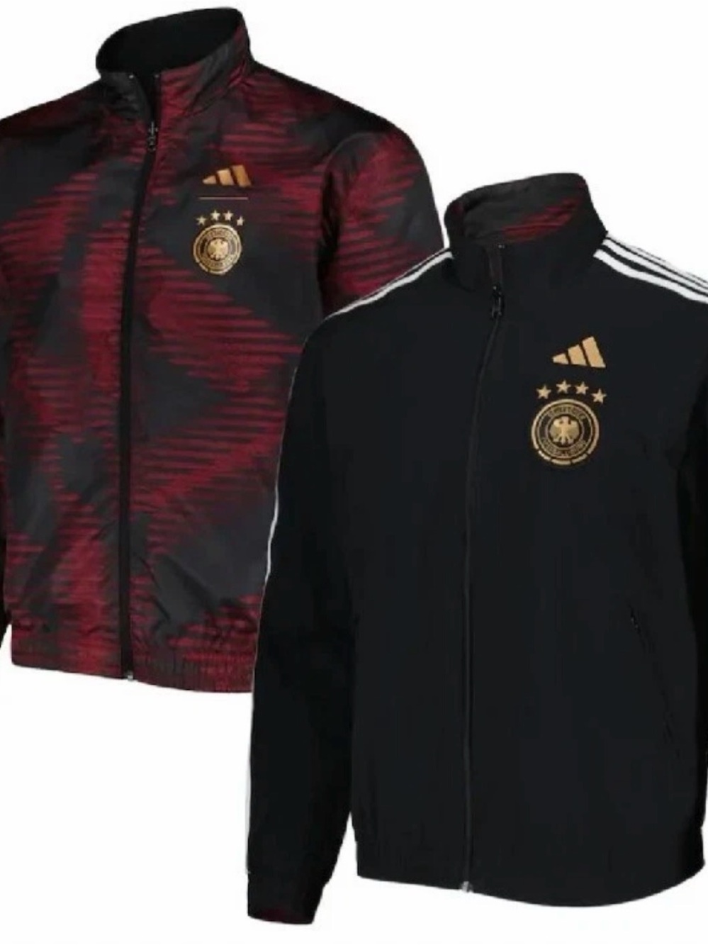 adidas Kids Reversible Black & Red Football Track Jacket with Gold Crest
